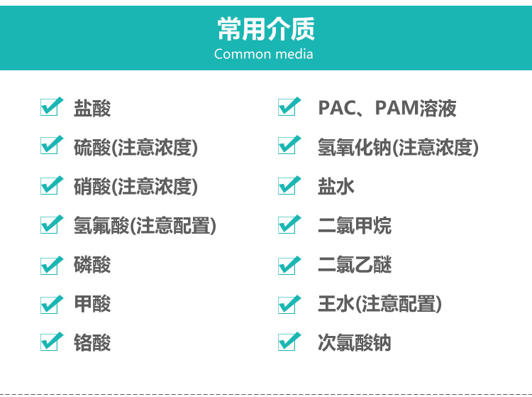 GDF氟塑料立式管道泵輸送介質說明